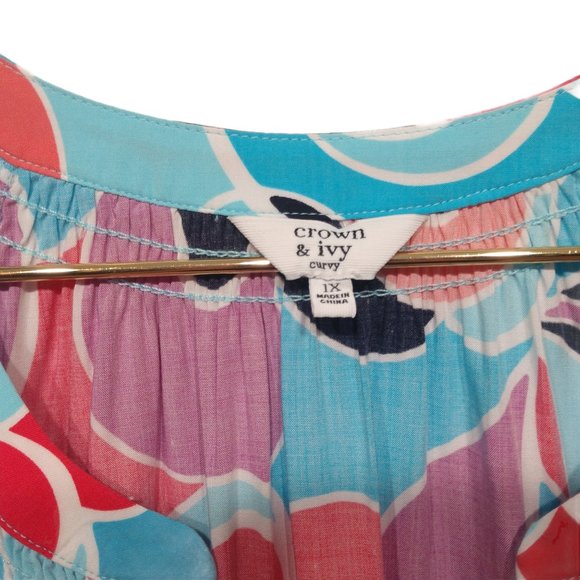 Crown & Ivy Swirl Print Peasant Top Plus Size 1X - Picture 14 of 15